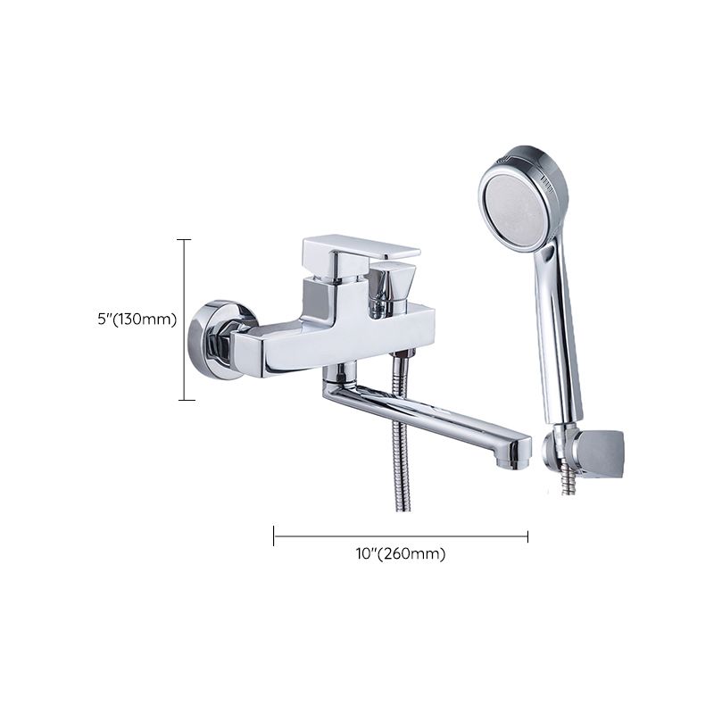 BowLift | Chrome polished bathroom faucet wall-mounted with swivel spout and hand shower