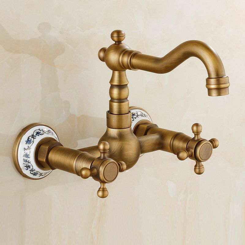 BowLift | Vintage Bathtub Faucet with Two Cross Handles Made of Pure Copper Wall-Mounted Fixture