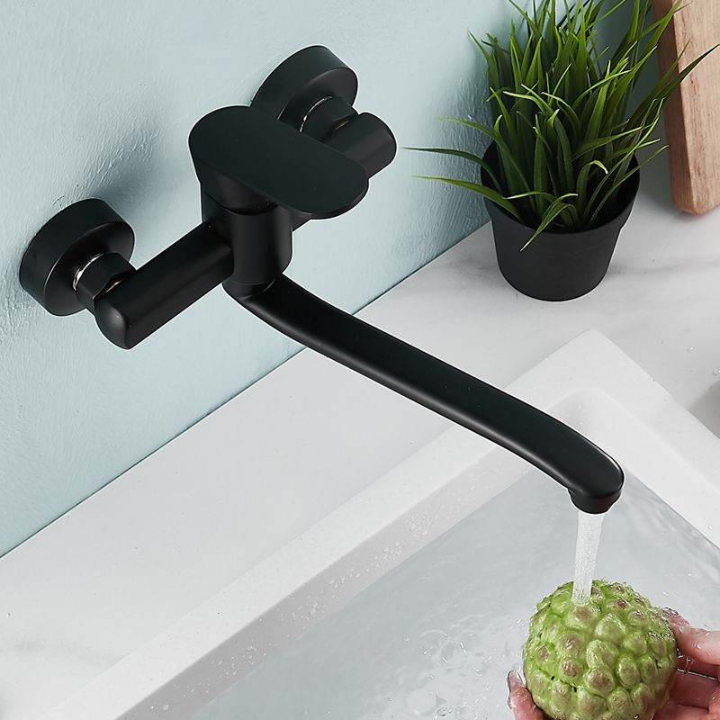 BowLift | Low-Arc Bathtub Filler Black Lever Wall-Mounted Copper Bathtub Filler