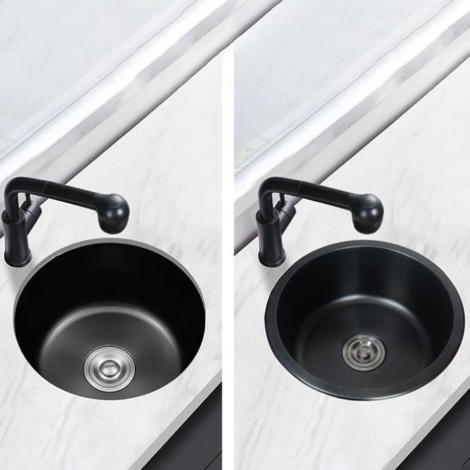 BowLift | Stainless Steel Round Sink in Black Single Basin Undermount Sink with Basket Strainer