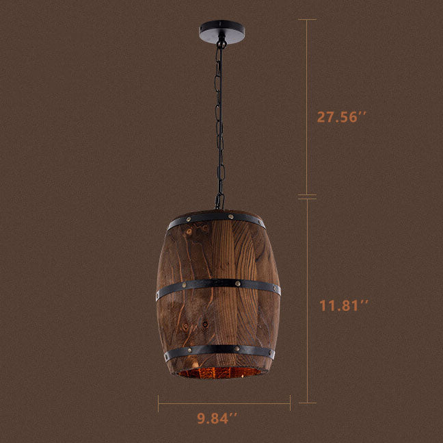 BowLift | BarrelGlow Vintage Pendant Light | Wood Wine Barrel Design | 1-bulb | Rustic Lighting
