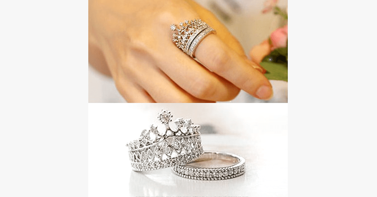 BowLift | Imperial Crown Ring Set - Fashionable Silver-Colored Rings in Various Sizes