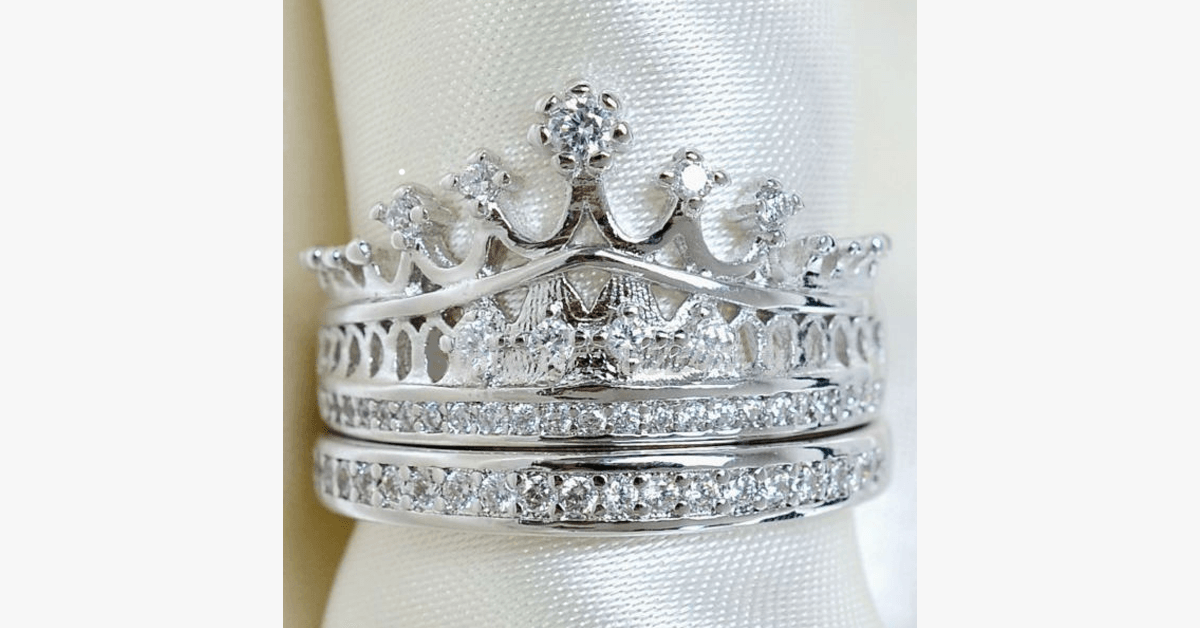 BowLift | Imperial Crown Ring Set - Fashionable Silver-Colored Rings in Various Sizes