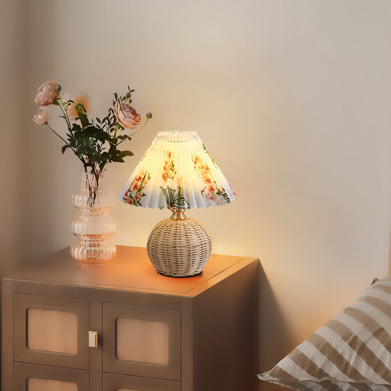 BowLift | RattaLume Nordic LED Table Lamp | Woven Rattan & Foldable Fabric Shade | Mood Light | Decor for the Bedroom