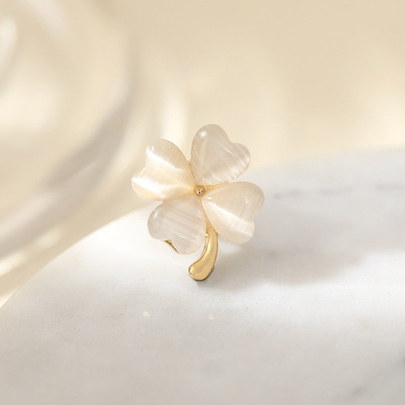 BowLift | Heart-shaped Opal Lucky Four Leaf Clover Earrings