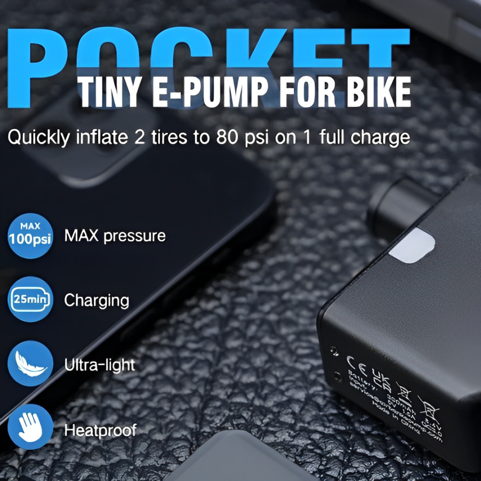 BowLift | Ultra-Compact Mini Electric Bicycle Pump with Type-C Rechargeable Battery – Fits Schrader & Presta Valves