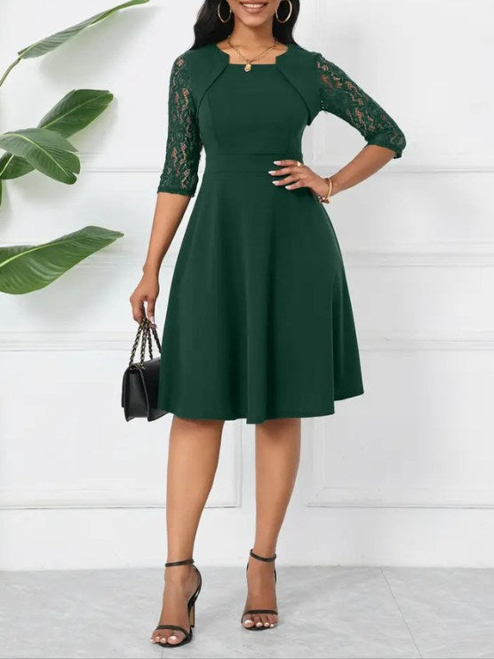 Elegant Lace Detail Midi Dress