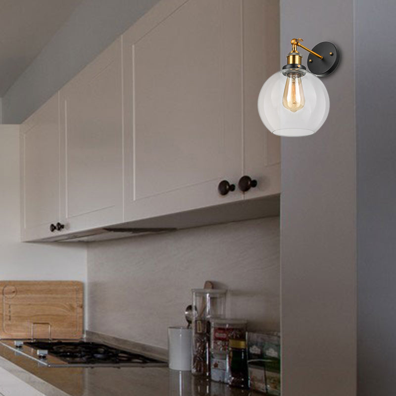 BowLift | Clear Glass Blown Wall Sconces Antiques 1 Light Living Room Lighting Fixture in Brass