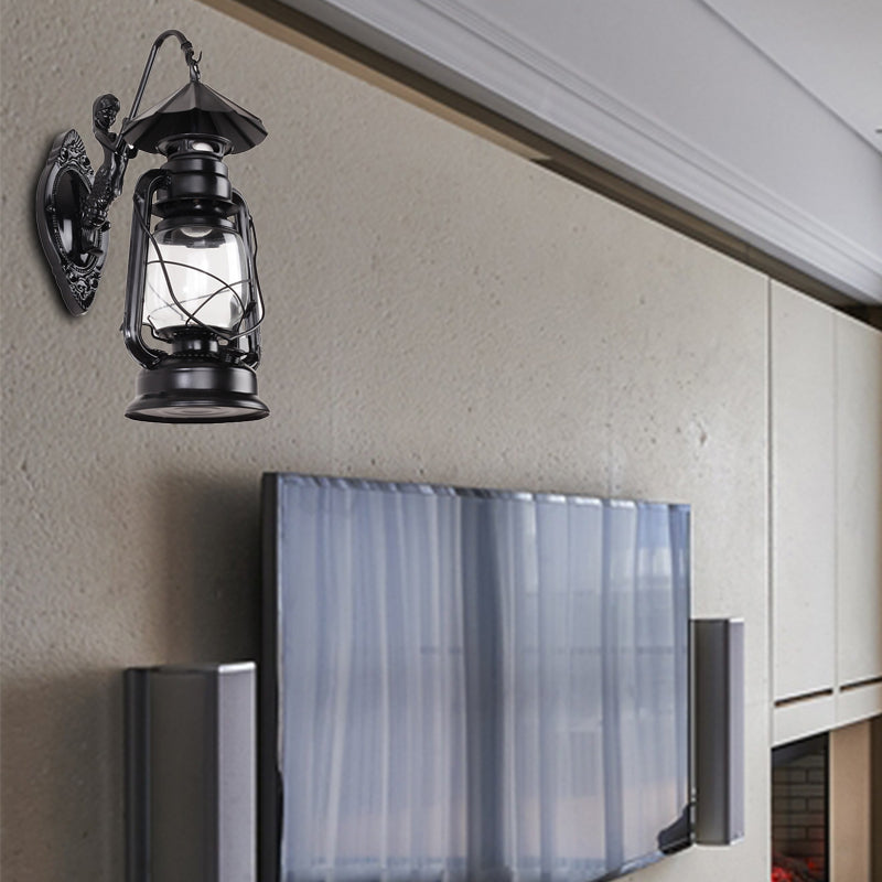 BowLift | Kerosene Clear Glass Wall Lamp Coast Single Bulb Living Room Sconces Lamp in Black/Antique Brass