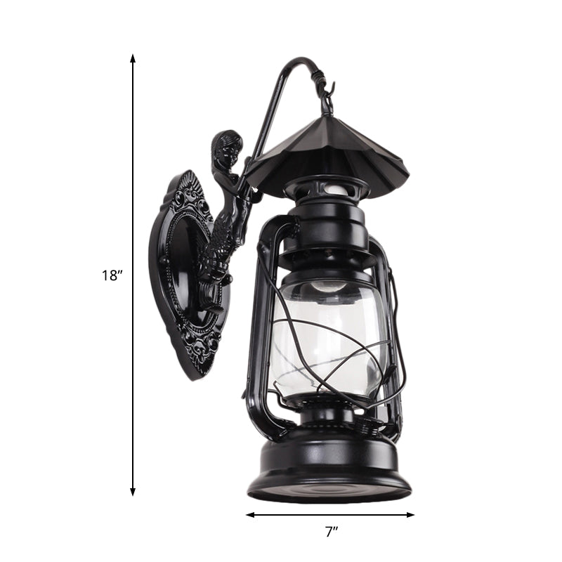 BowLift | Kerosene Clear Glass Wall Lamp Coast Single Bulb Living Room Sconces Lamp in Black/Antique Brass