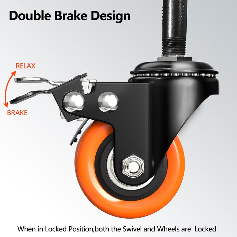 BowLift | 2 Inch Heavy Duty Caster Wheels 150 lbs 4 Pack Threaded Stem Casters with Security Locking Brake