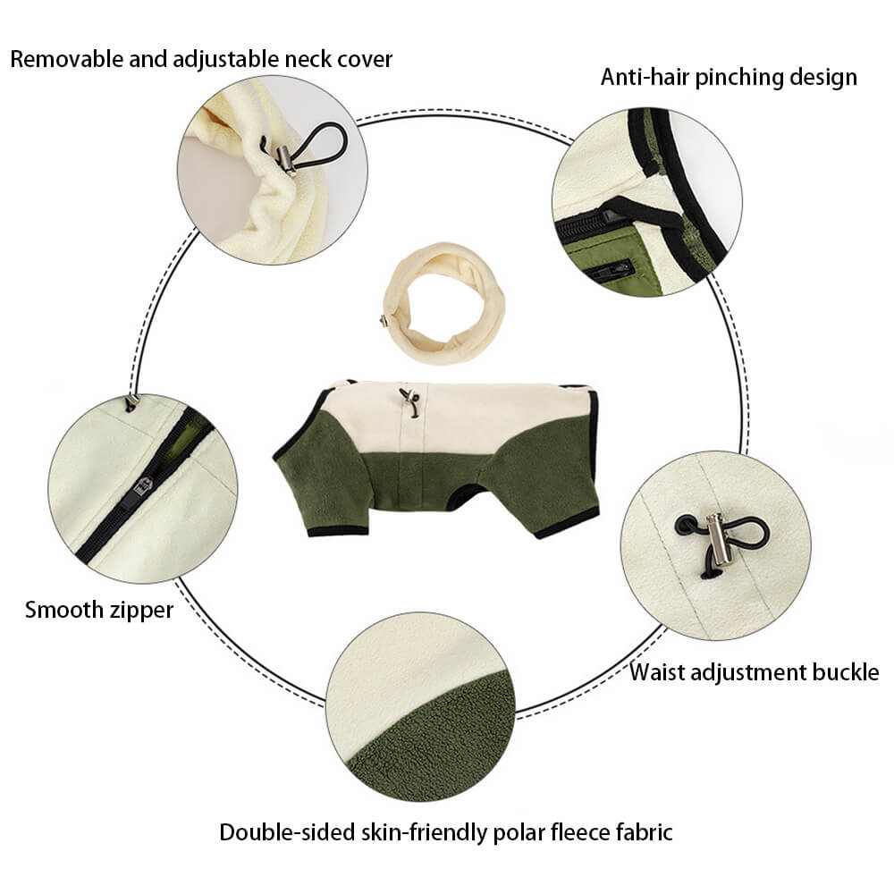 BowLift | Full Protection Polar Fleece Dog Overall with Removable Collar