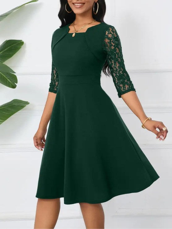 Elegant Lace Detail Midi Dress