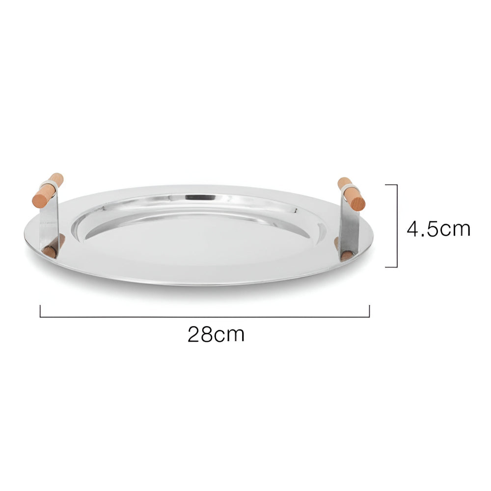 BowLift | Elegant Stainless Steel Round Tray with Wooden Handles