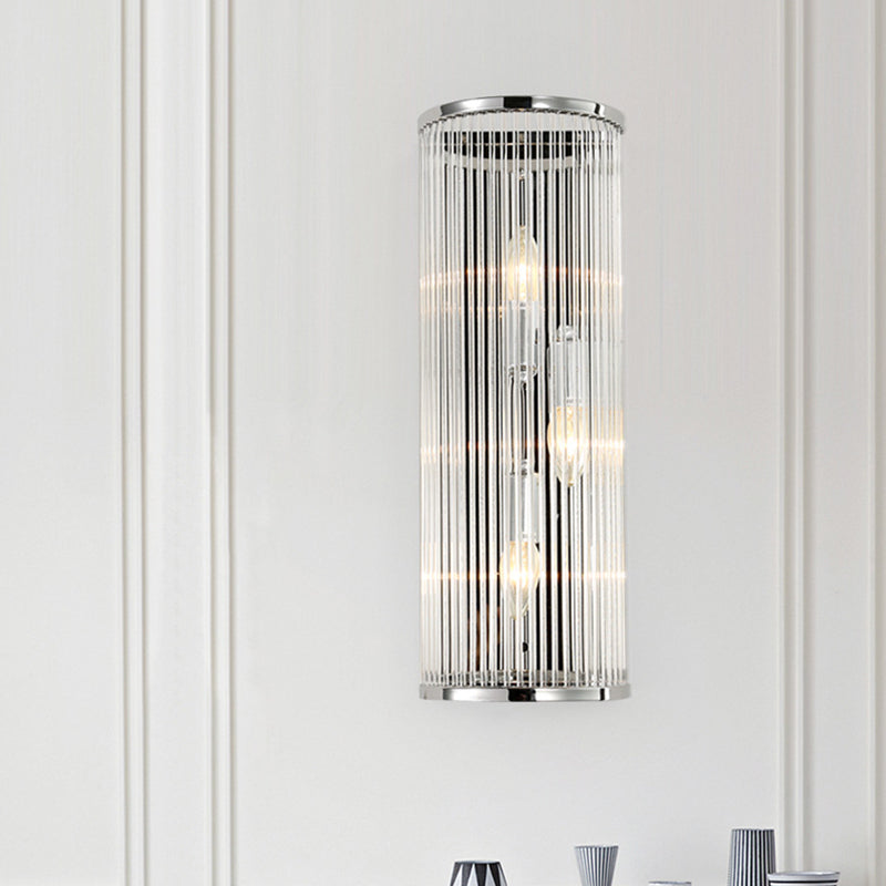 BowLift | 3 Heads Half Cylinder Flush Wall Sconce Contemporary Clear Crystal Tube Shade Wall Mounted Light
