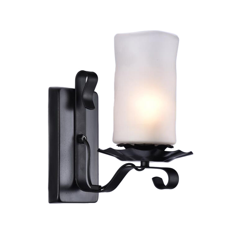BowLift | Cylinder Bathroom Wall Light Industrial Frosted Glass 1 Light Black Wall Light