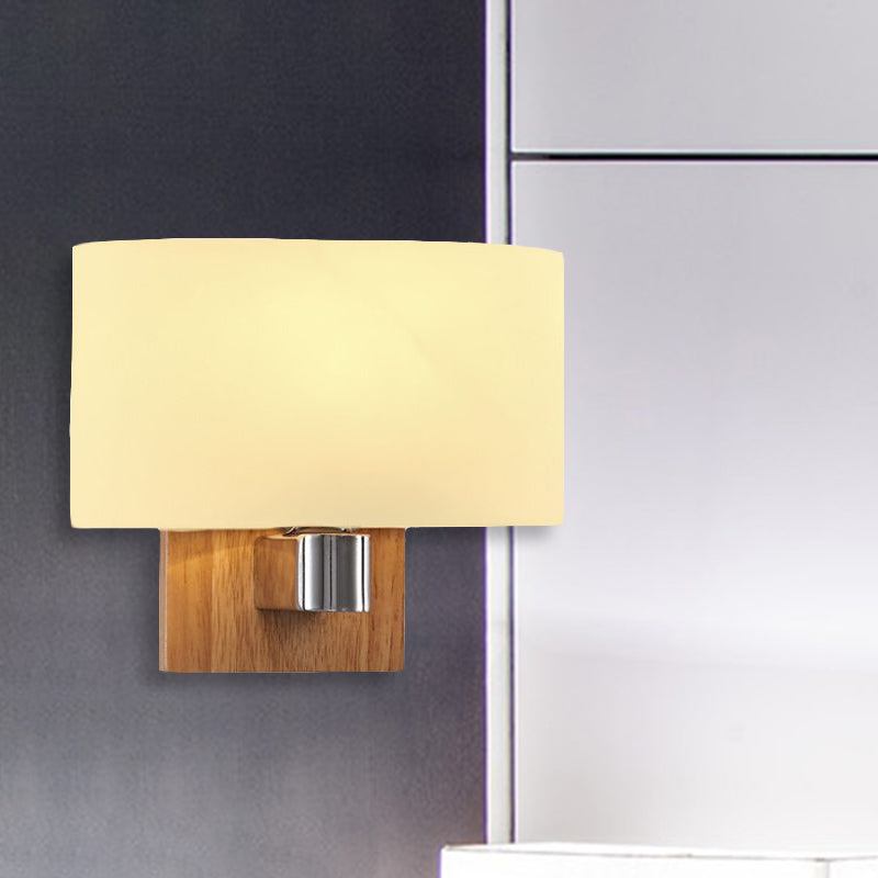 BowLift | A wall lamp with a rectangular shade Opal glass Nordic living room wall lamp lighting fixture with wood