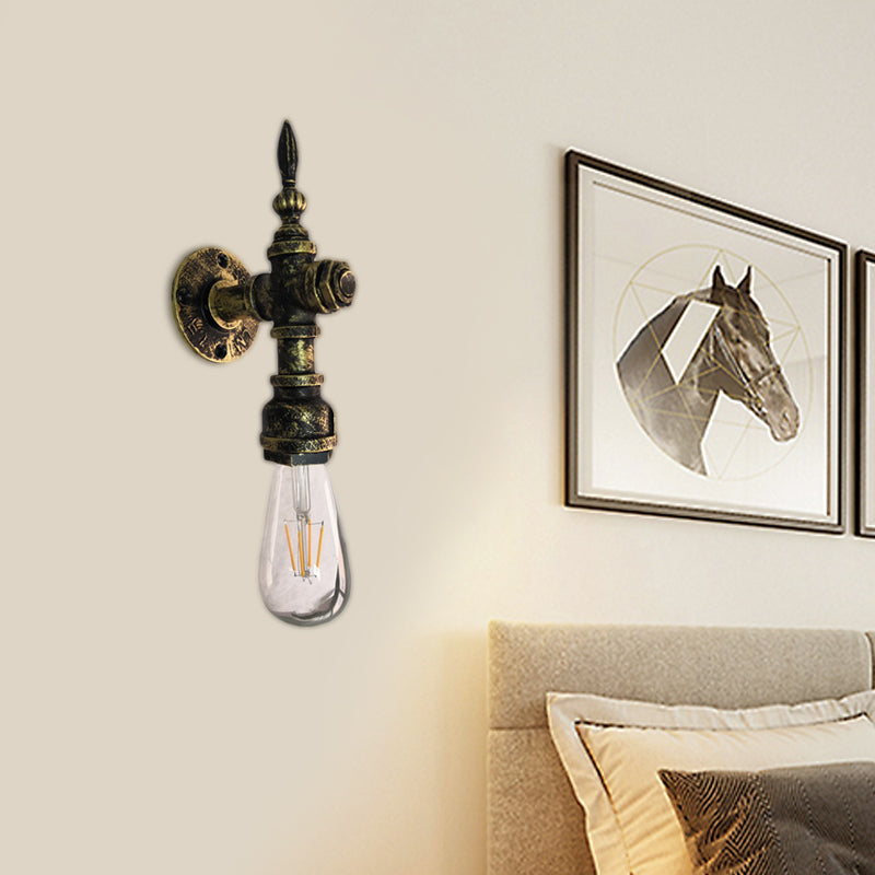 BowLift | Iron Bronze Wall Light Naked Bulb 1 Light Rustic Style Wall Fixture Light with Pipe Design for Restaurant