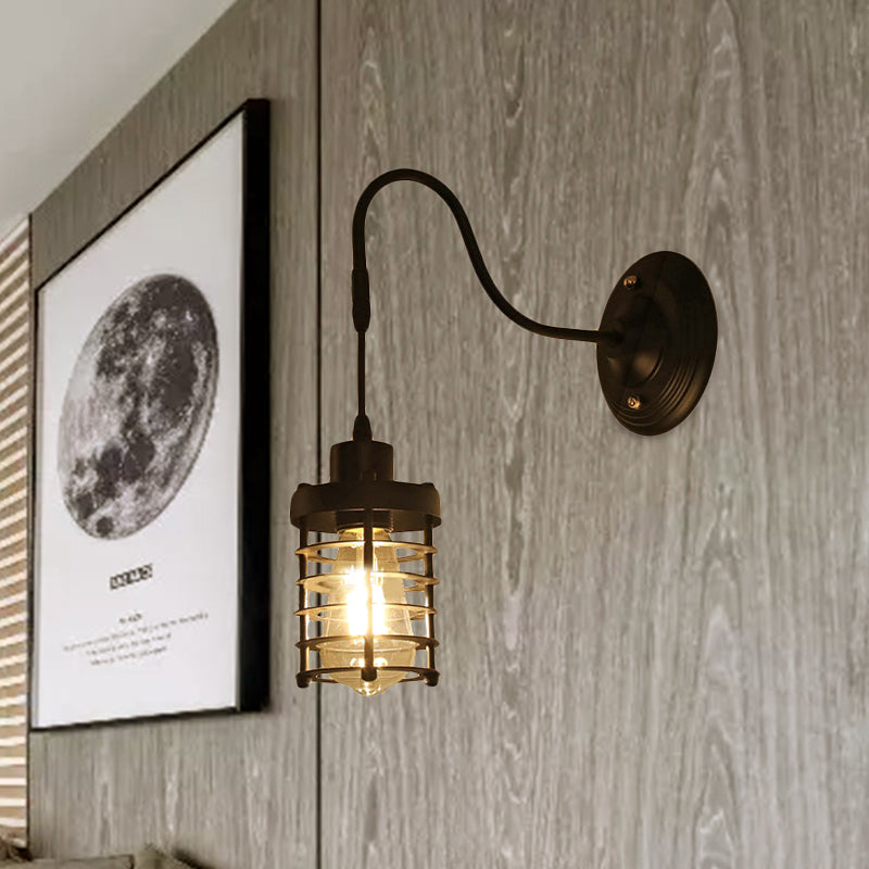 BowLift | Metal Cylinder/Hexagonal Engaged Wall Lamp Farm 1 Lamp Restaurant Wall Mount Fixture in Black