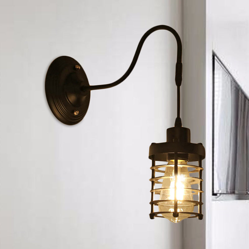 BowLift | Metal Cylinder/Hexagonal Engaged Wall Lamp Farm 1 Lamp Restaurant Wall Mount Fixture in Black