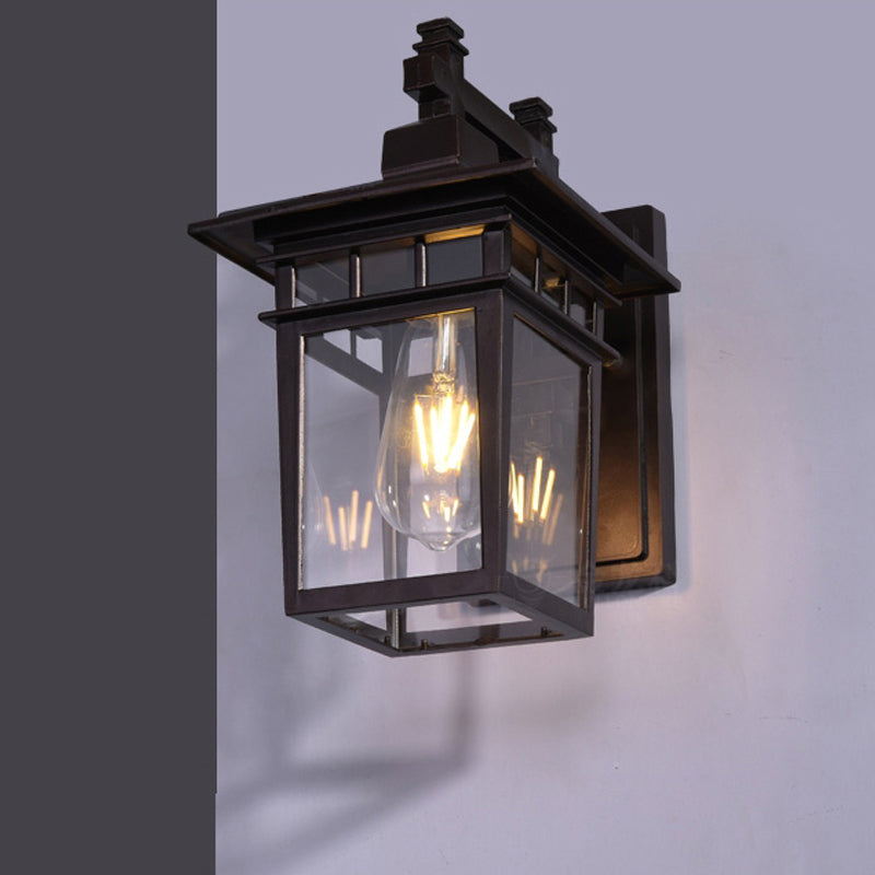 BowLift | Lantern Clear Glass Wall Hanging Lamp Industrial Single Bulb Veranda Wall Light in Black