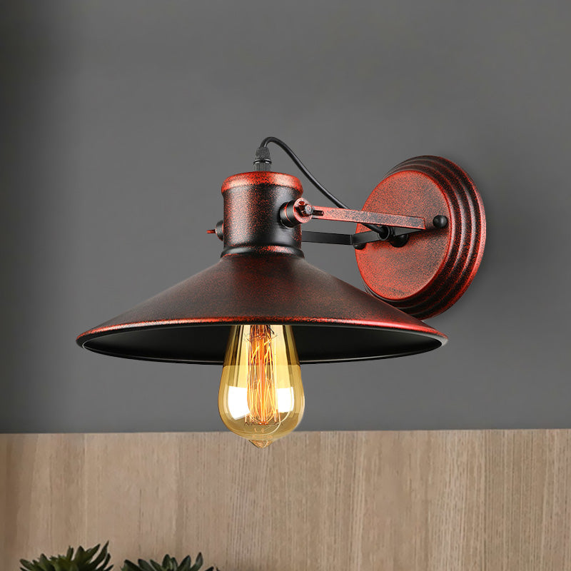 BowLift | Metallic Saucer Wall Light Antique Style 1-Bulb Hallway Wall Light Lamp in Black/Rust