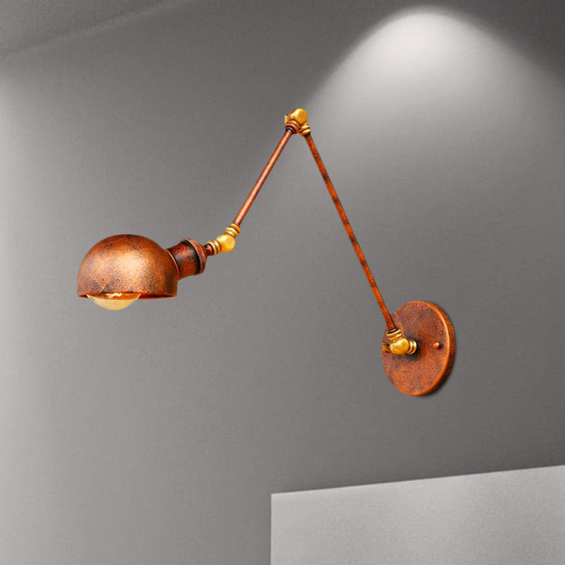 BowLift | 4"/6.5" Dia Domed Metal Wall Lamp Fixture Vintage Style 1 Head Study Room Adjustable Wall Light in Rust