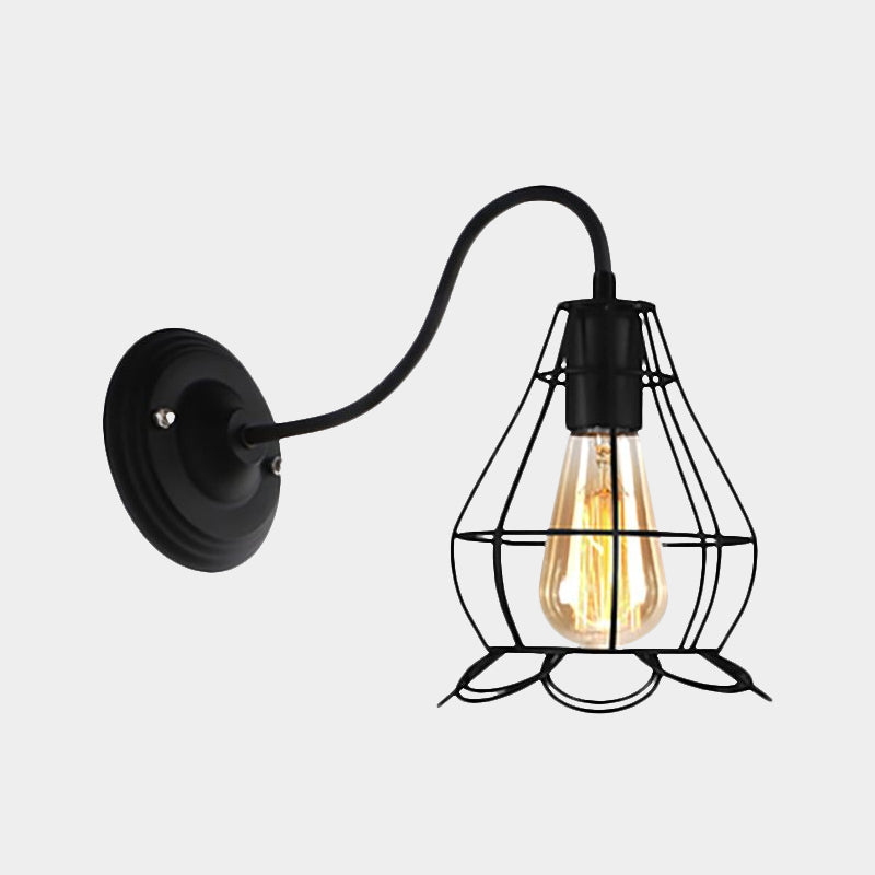 BowLift | Black 1 Head Wall Lamp Vintage Industrial Metal Bottle/Rectangular Wall Light Wall Lamp with Wire Frame for Café