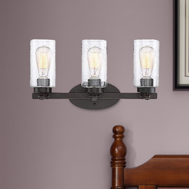 BowLift | 3-Bulb Seed Glass Wall Light Industry Black Cylinder Dining Room Wall Lamp in Clear