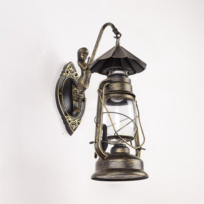 BowLift | Kerosene Clear Glass Wall Lamp Coast Single Bulb Living Room Sconces Lamp in Black/Antique Brass