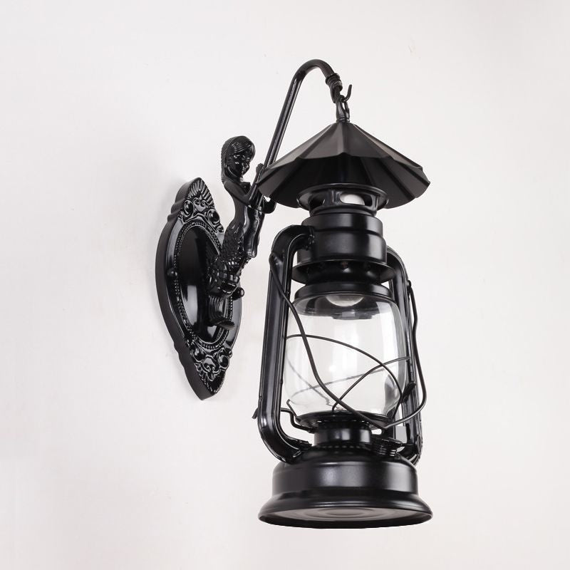 BowLift | Kerosene Clear Glass Wall Lamp Coast Single Bulb Living Room Sconces Lamp in Black/Antique Brass
