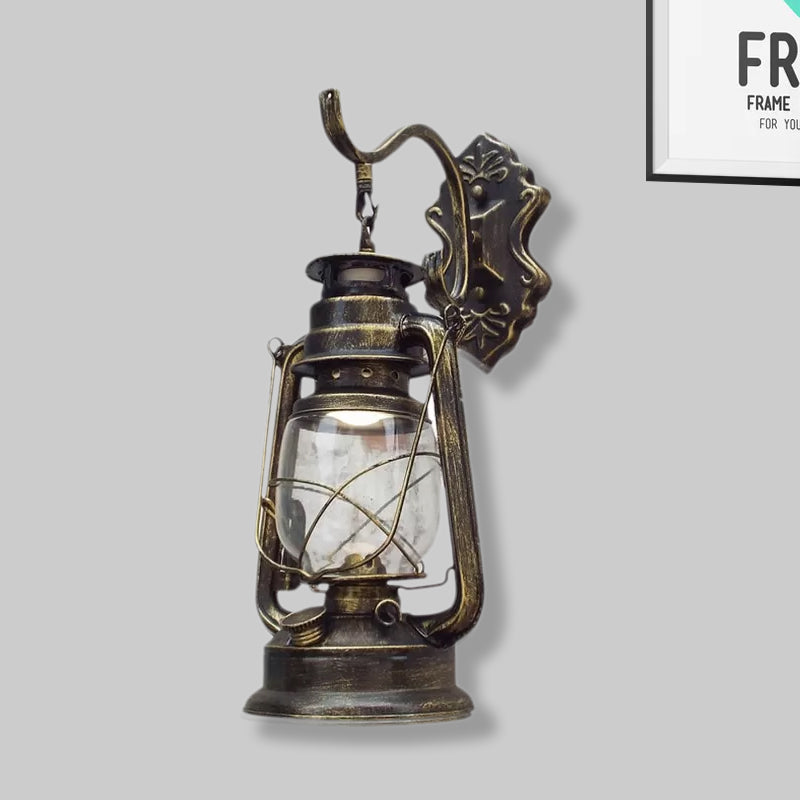 BowLift | Clear Glass Black/Antique Brass Wall Lamp Lantern 1-Light Coastal Light for Veranda