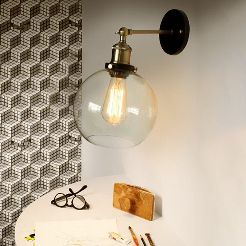 BowLift | Brass One Light Wall Sconce Vintage Style Clear Glass Bubble Lighting with Plug Cable
