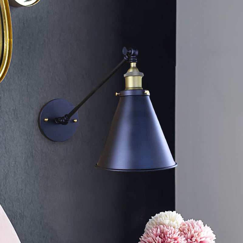 BowLift | Black Finish Cone-Shaped Wall Lamp Retro Stylish Metal 1 Head Corridor Wall Lighting, 2 Packs