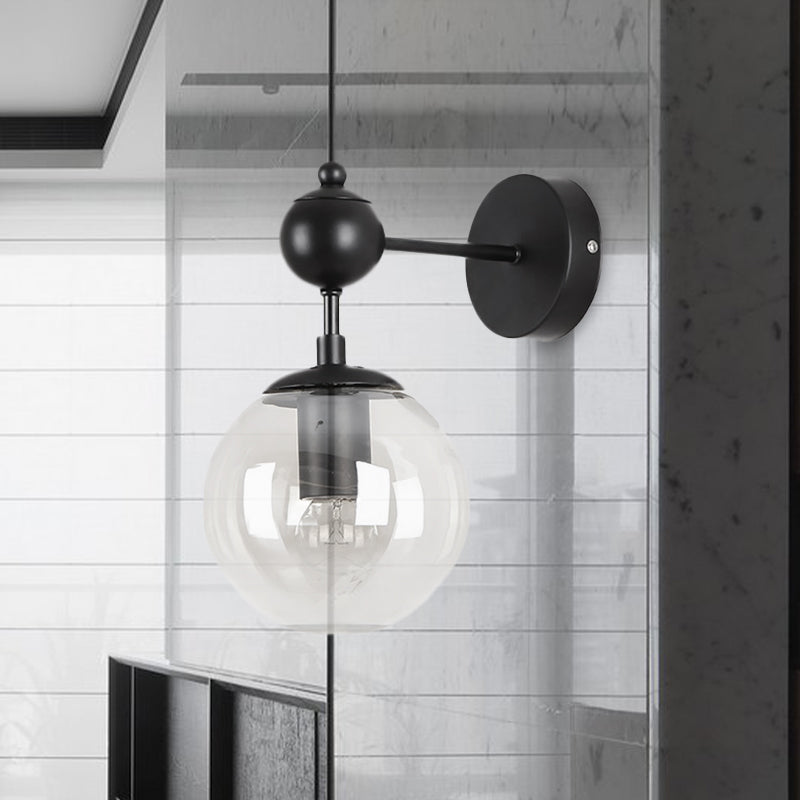 BowLift | Globe Shade Living Room Wall Light Industrial Clear/Grey/Amber Glass 1 Light Black Wall Lamp
