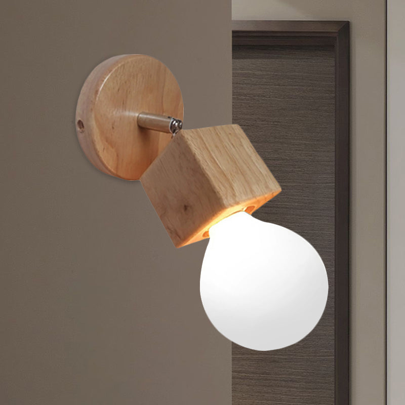 BowLift | Black/White 1 Head Wall Lamp Sconces Industrial Style Wooden Square Wall Mount Light with Circular Wall Plate