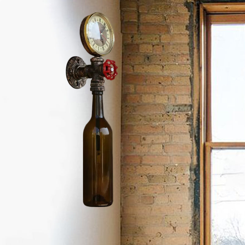 BowLift | Brown/Blue Bottle Wall Sconce Lamp Vintage Stylish Glass 1 Bulb Living Room Wall Lighting with Manometer and Valve