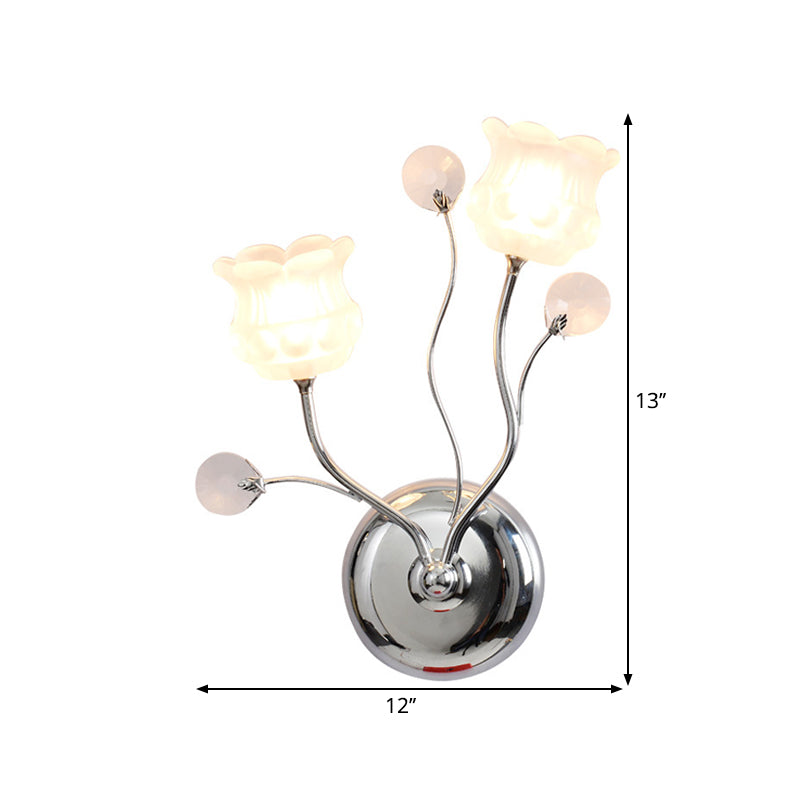 BowLift | Clear Crystal Orbs Chrome Wall Light Scrolling Arm 2 Bulbs Modern Wall Lighting with Bloom Shade
