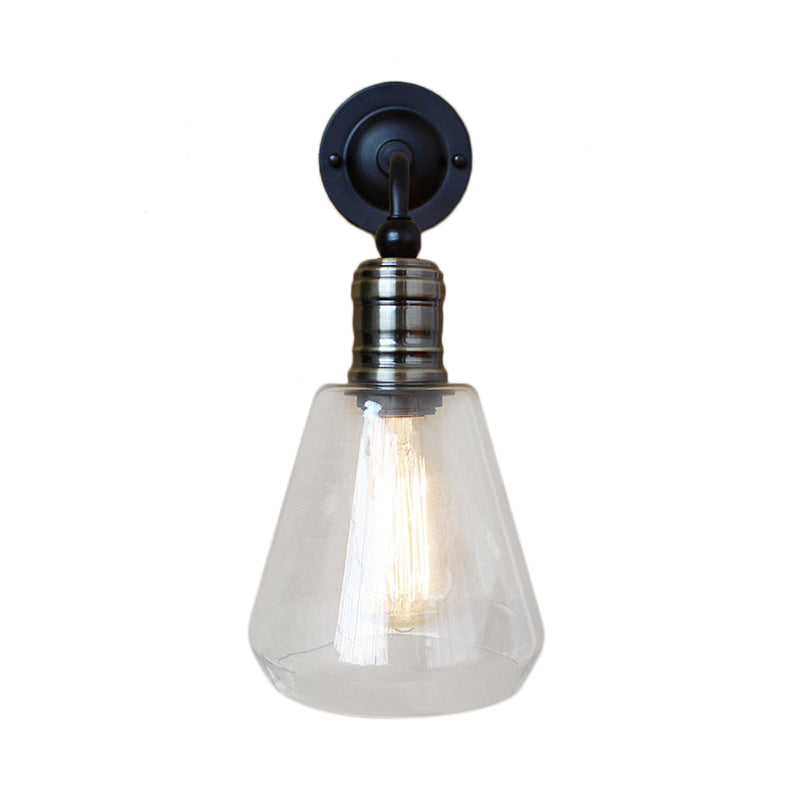 BowLift | Rustic Style Tapered Shade Wall Lighting Fixture Single Gloss Clear Glass Wall Lamp in Black for Kitchen