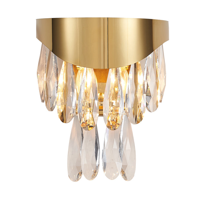 BowLift | Crystal Drop Wall Light Modern 2 Bulbs Surface Wall Sconce in Gold for Indoor Use