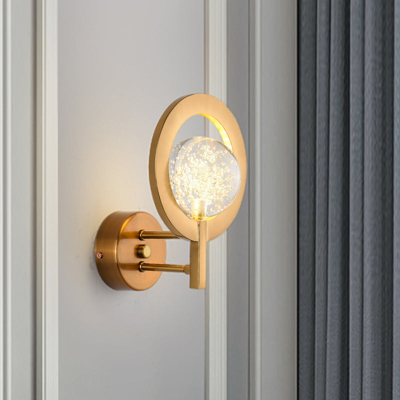 BowLift | Globe Clear Crystal Wall Lamp Modern Style LED Gold Wall Lamp With Ring Frame