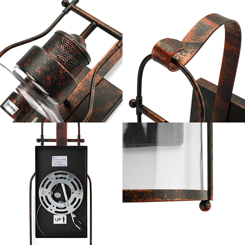 BowLift | Cylinder clear glass wall-mounted lamp industrial single bulb living room wall sconce in black/white/rust with cage