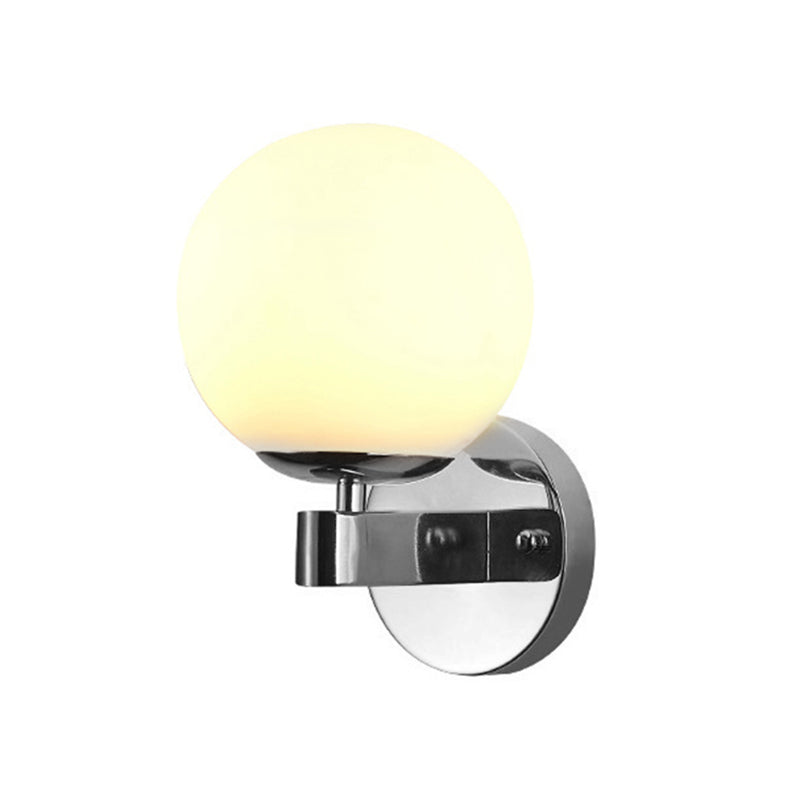 BowLift | Chrome/Gold Round Wall Light Industrial Opal Glass 1 Light Bedroom Wall Lamp Fixture