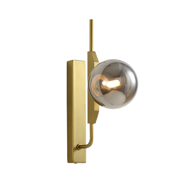 BowLift | LED Bedroom Wall Light with Spherical Smoky/White/Amber Glass Shade Modern Brass Wall Mount Light