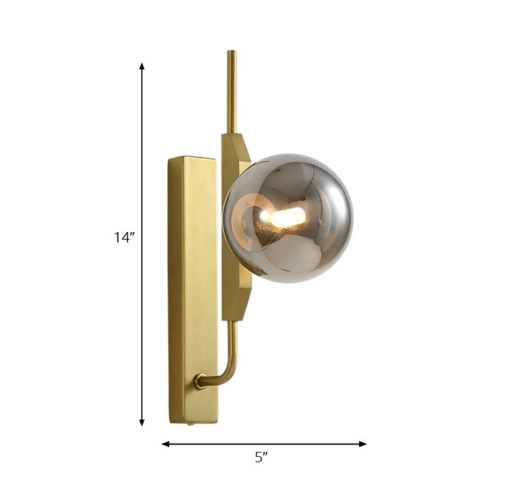 BowLift | LED Bedroom Wall Light with Spherical Smoky/White/Amber Glass Shade Modern Brass Wall Mount Light