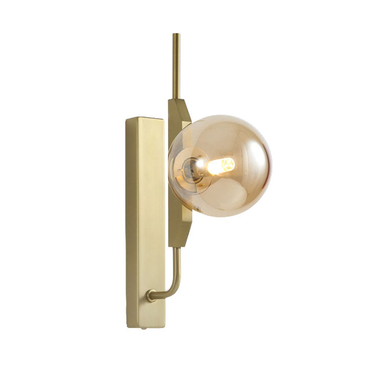 BowLift | LED Bedroom Wall Light with Spherical Smoky/White/Amber Glass Shade Modern Brass Wall Mount Light