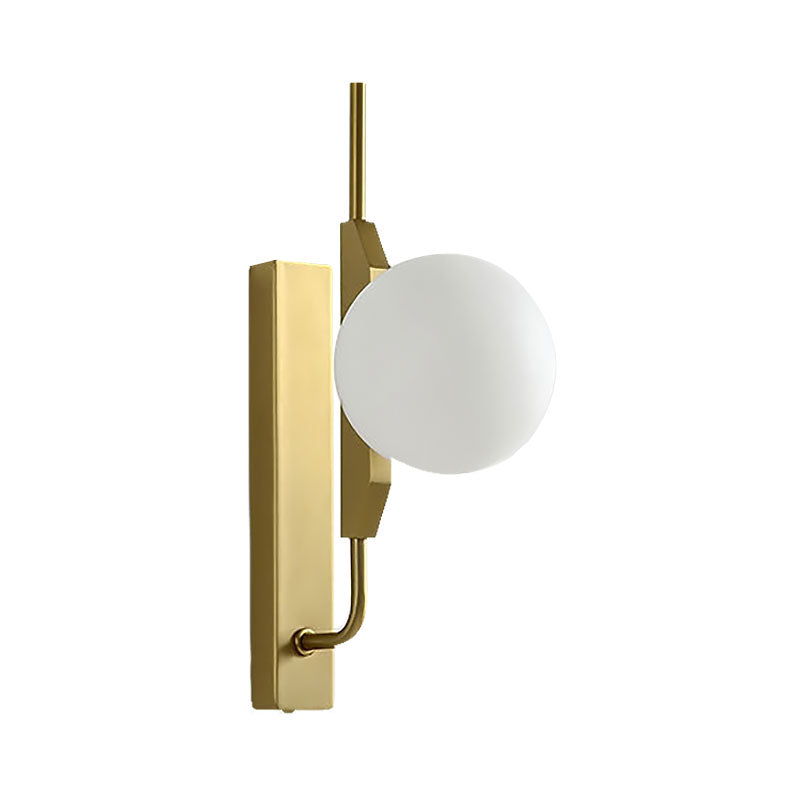 BowLift | LED Bedroom Wall Light with Spherical Smoky/White/Amber Glass Shade Modern Brass Wall Mount Light
