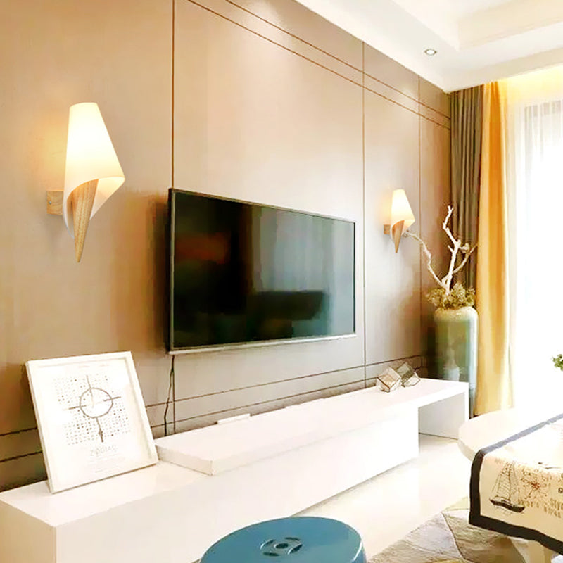 BowLift | Glass Sweet Cone Wall Lamp Living Room 1 Light Contemporary Wall Light in White & Beige