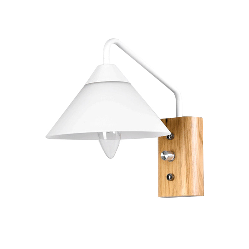 BowLift | Milk glass conical wall lamp dining room corridor 1 light modern wall light with wooden base