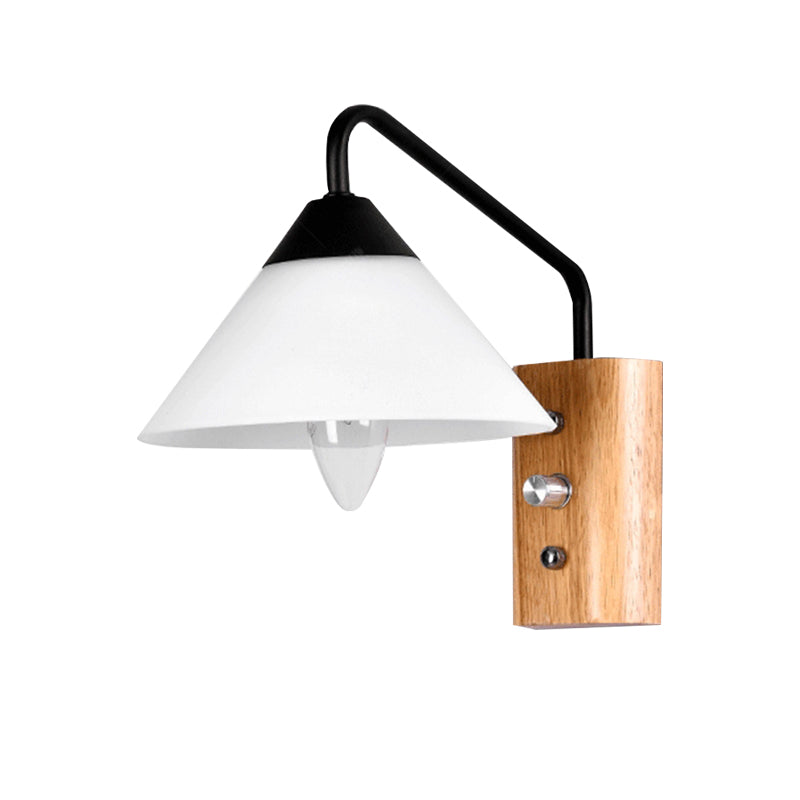 BowLift | Milk glass conical wall lamp dining room corridor 1 light modern wall light with wooden base